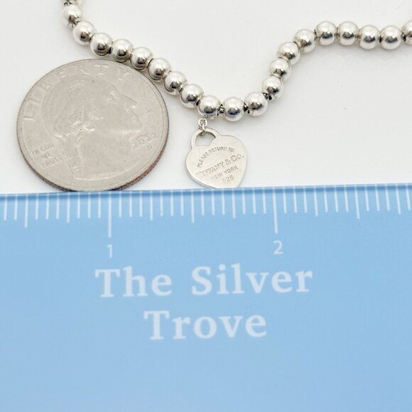 Small 7" Return to Tiffany Blue Enamel Heart Tag Bead Charm Bracelet - Picture 7 of 7